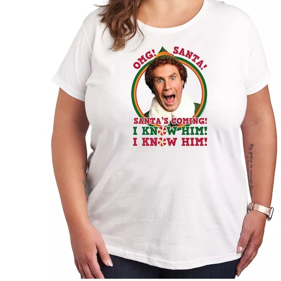 White Graphic T-Shirt with Festive Print - Picture 1 of 2